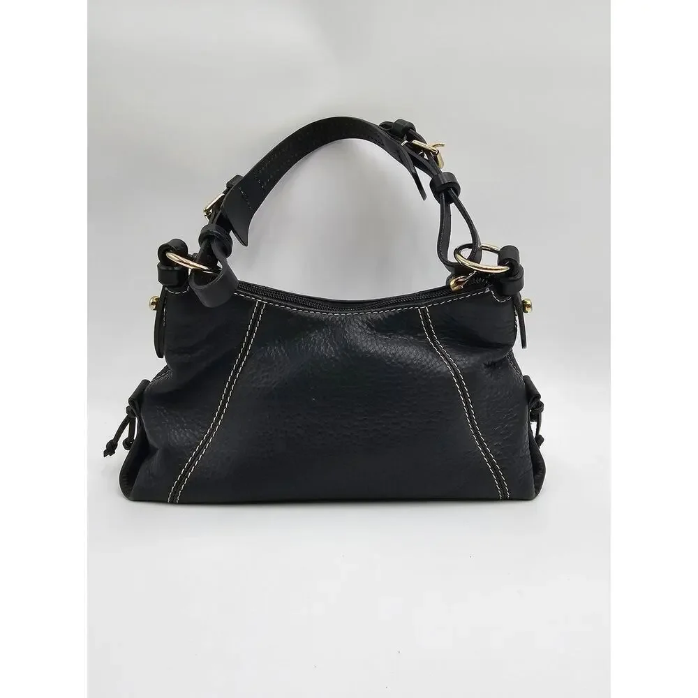 Y2K Dooney & Bourke Black Pebbled Leather Mini East West Slouch Hobo Duck Charm
